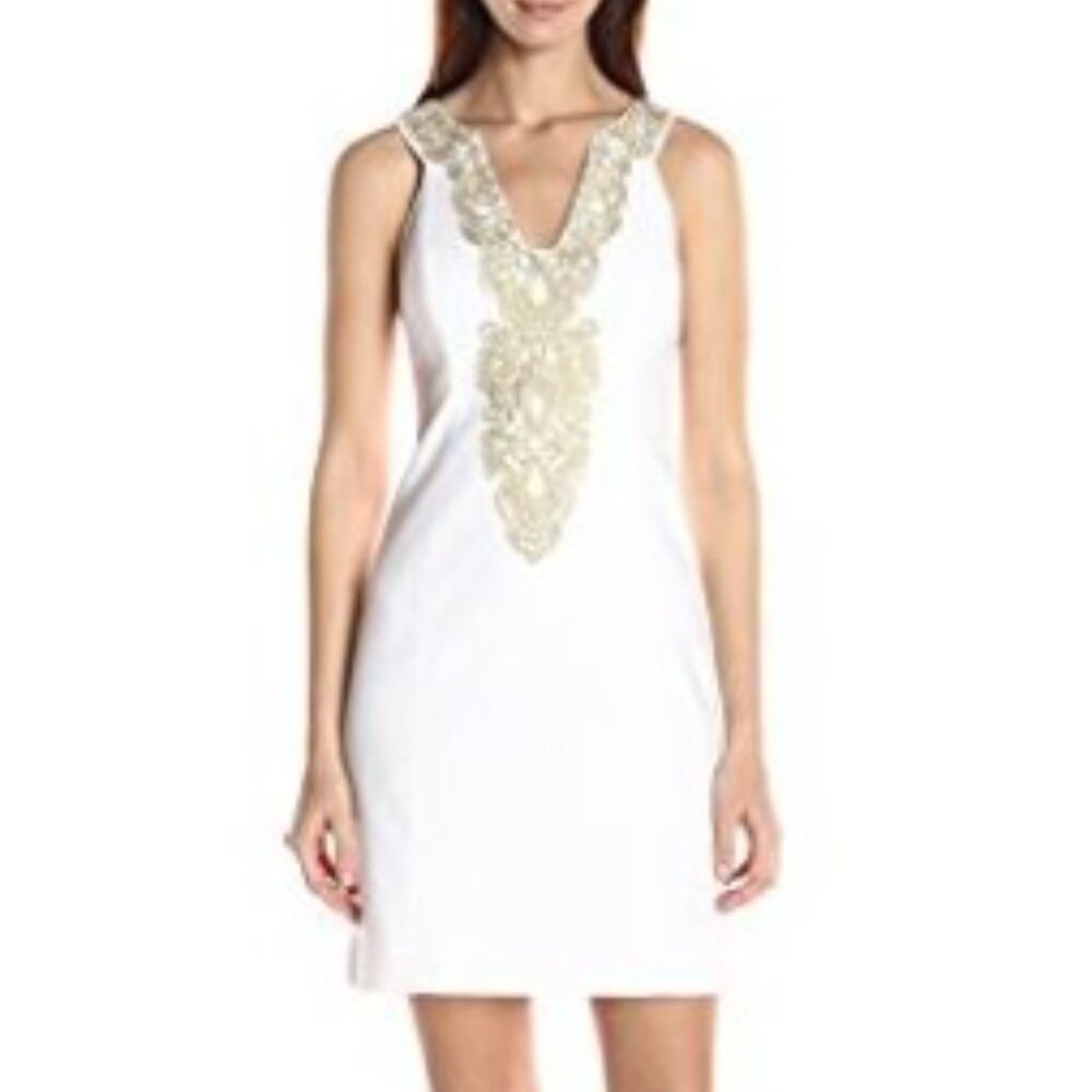 Lilly Pulitzer Suzette white classic shift dress with gold detail